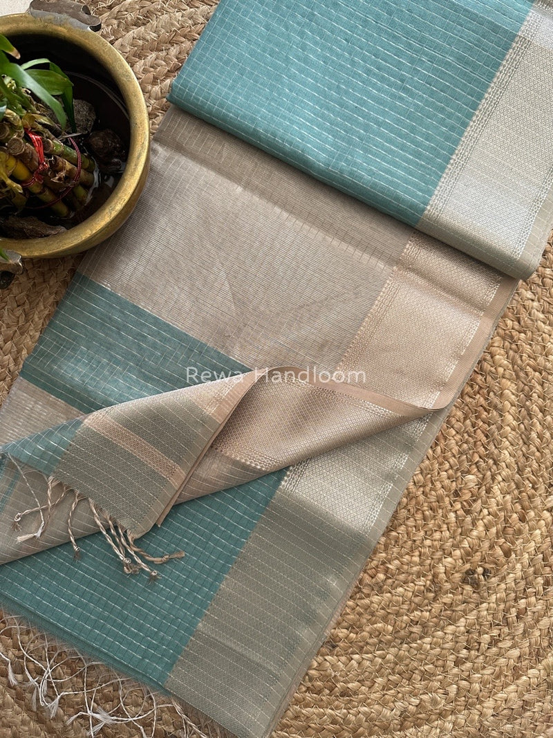 Maheshwari Silver Zari Checks Silk Saree