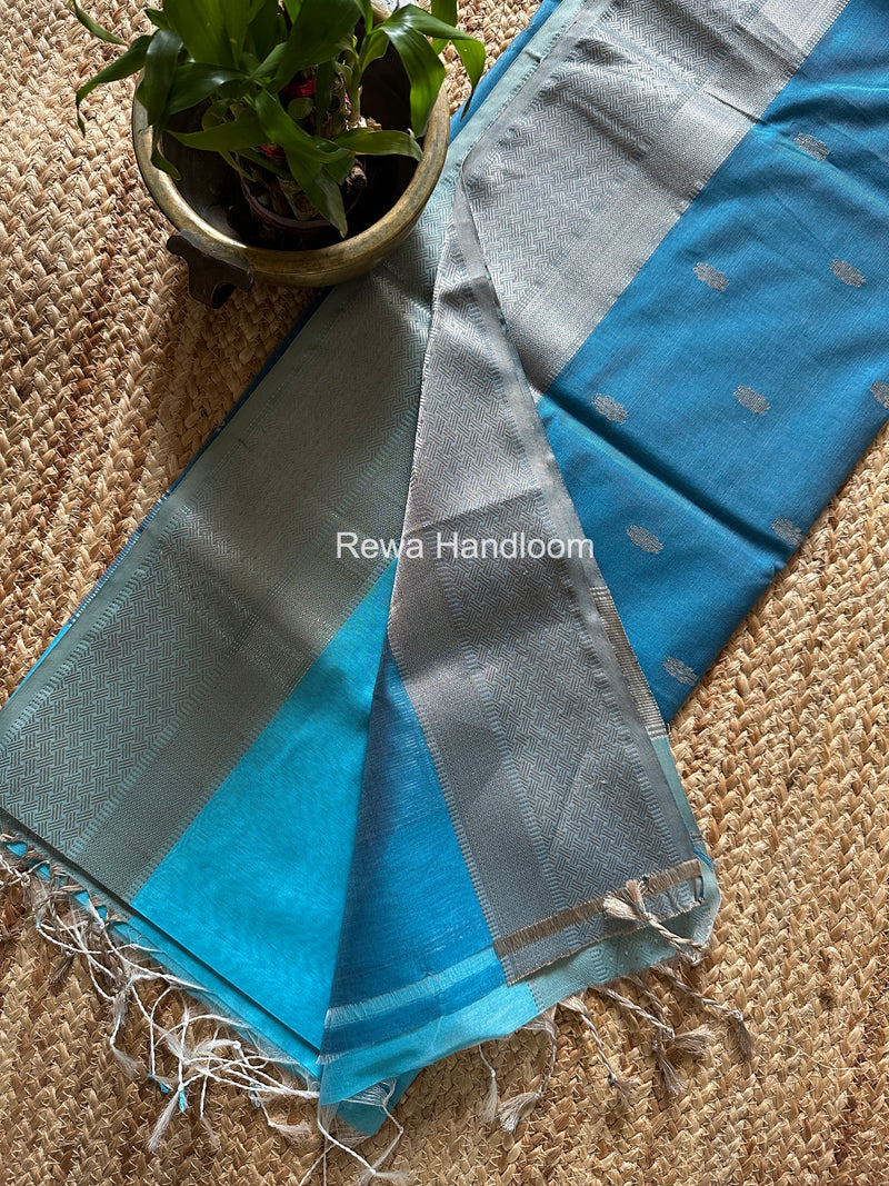 Maheshwari Sky Blue Silver Butti Saree SGSB033