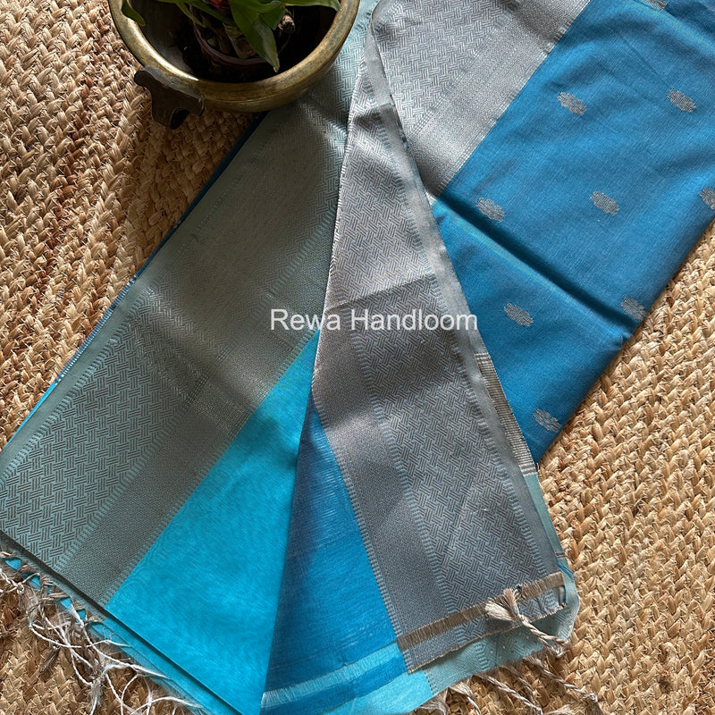Maheshwari Sky Blue Silver Butti Saree SGSB033