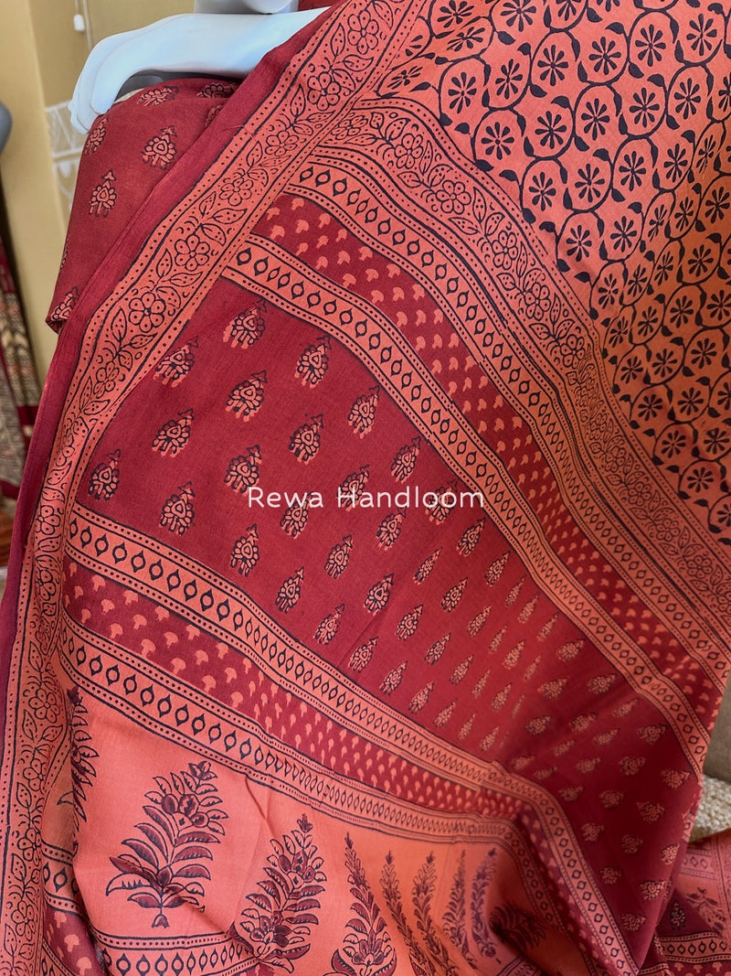 Red-Rust Orange Bagh Print Cotton Suit BGCSJ073