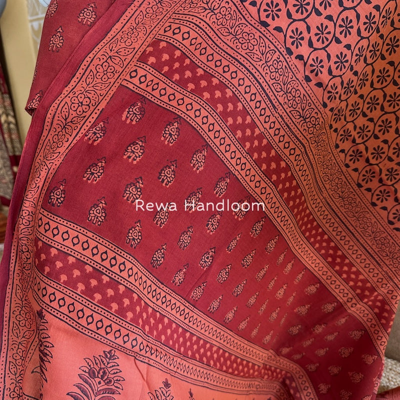 Red-Rust Orange Bagh Print Cotton Suit BGCSJ073