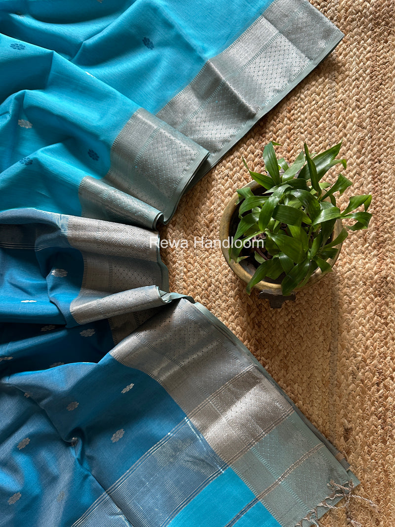 Maheshwari Sky Blue Silver Butti Saree SGSB033