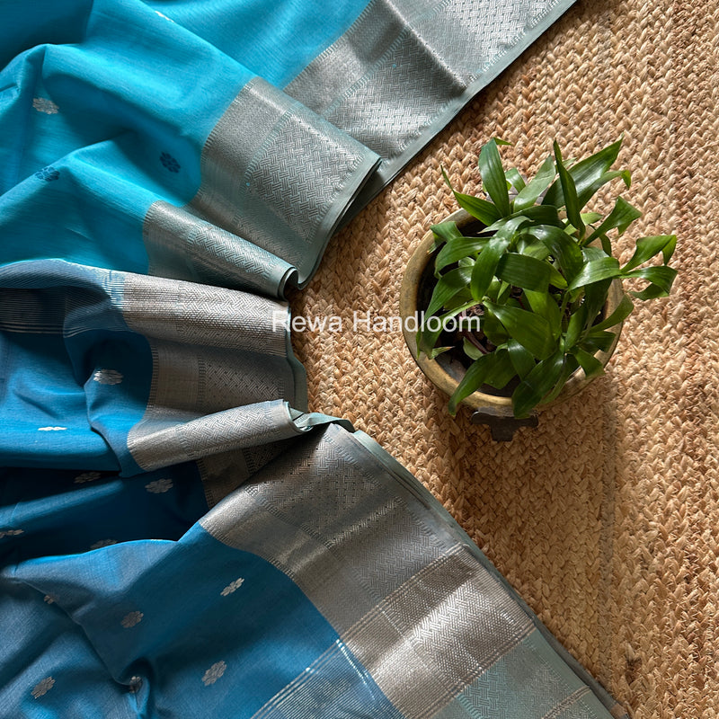 Maheshwari Sky Blue Silver Butti Saree SGSB033