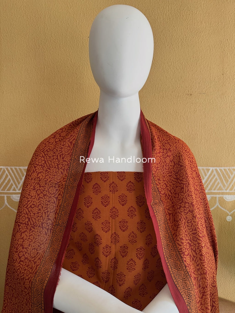 Rust Orange-Maroon Bagh Print Cotton Suit BGCSJ079