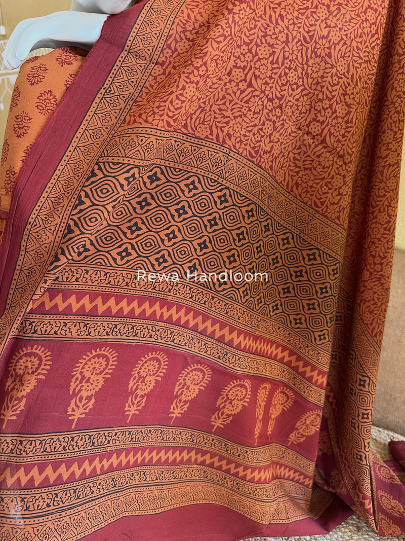 Rust Orange-Maroon Bagh Print Cotton Suit BGCSJ042