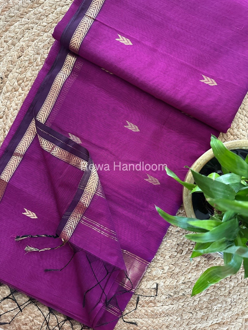 Magenta Zari Butti Maheshwari Saree VBS046