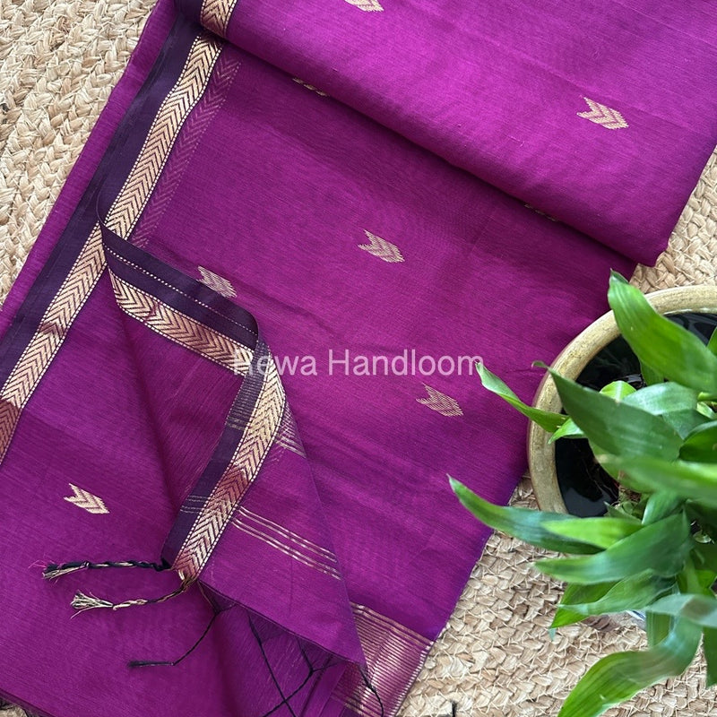 Magenta Zari Butti Maheshwari Saree VBS046