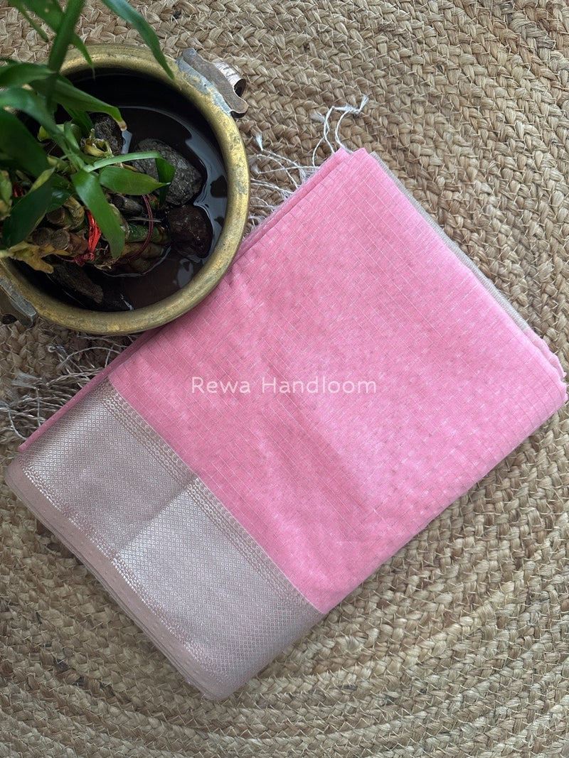 Maheshwari Baby Pink Silver Zari Checks Silk Saree SZ053