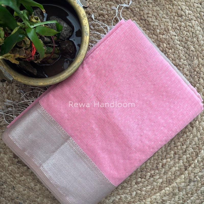 Maheshwari Baby Pink Silver Zari Checks Silk Saree SZ053