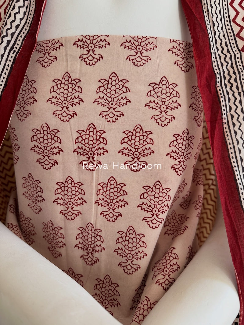 White-Maroon Bagh Print Cotton Suit BGCSJ043