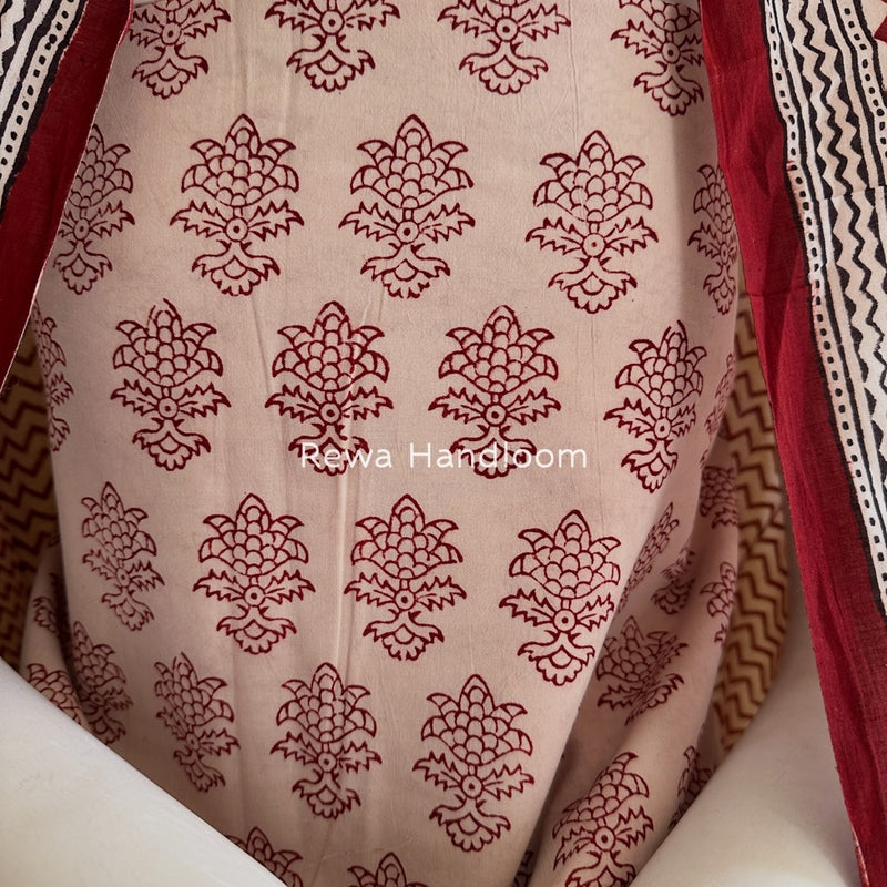 White-Maroon Bagh Print Cotton Suit BGCSJ043