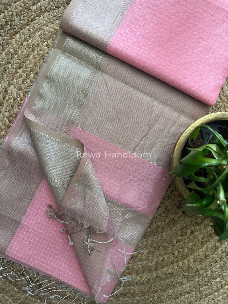 Maheshwari Silver Zari Checks Silk Saree