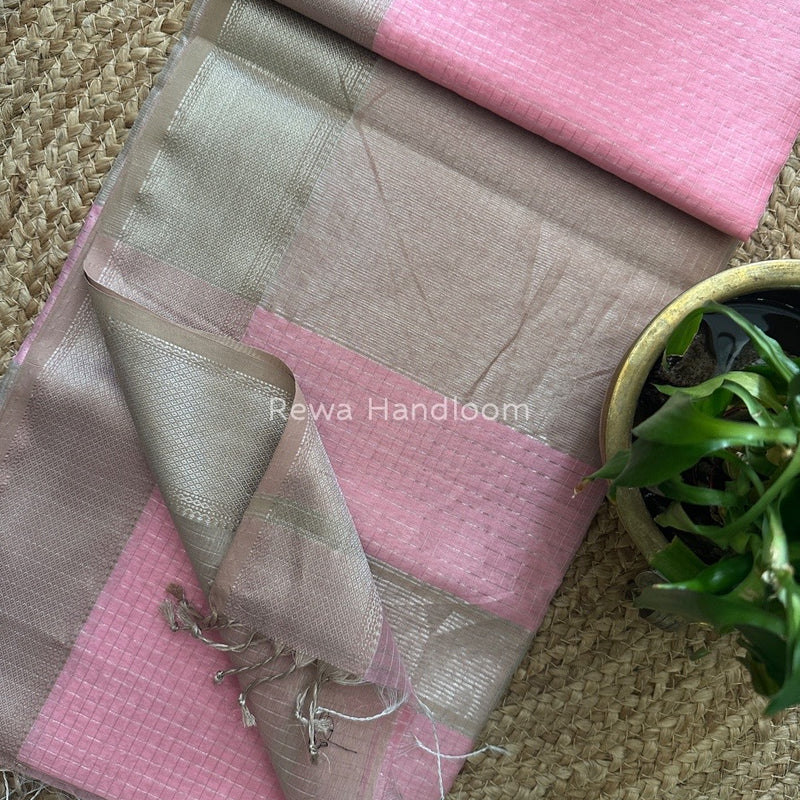 Maheshwari Silver Zari Checks Silk Saree