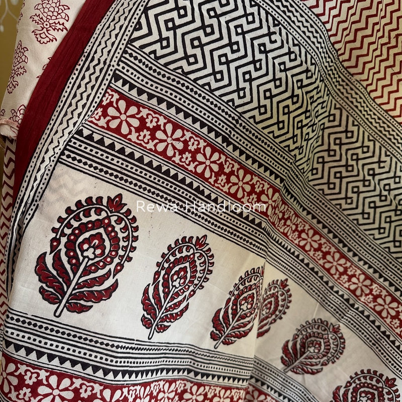 White-Maroon Bagh Print Cotton Suit BGCSJ043