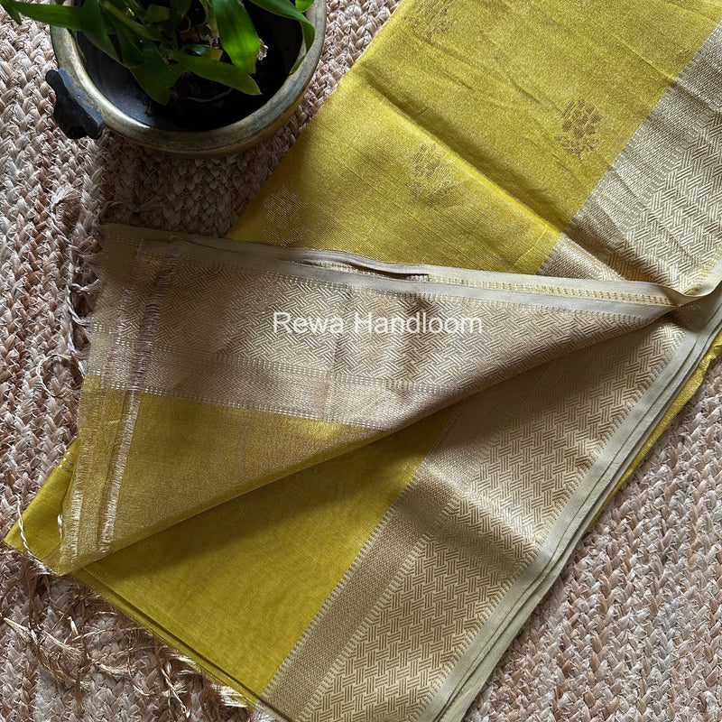 Maheshwari Yellow Tissue Butti Saree TBBS0126