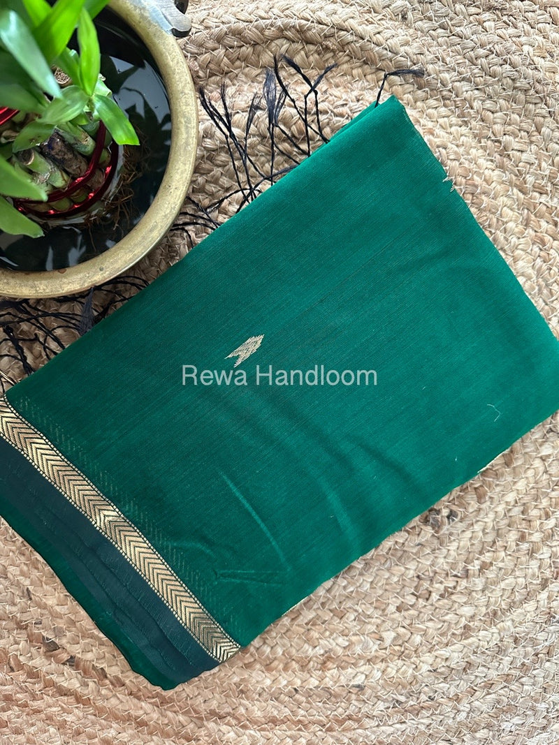 Bottle Green Zari Butti Maheshwari Saree VBS045