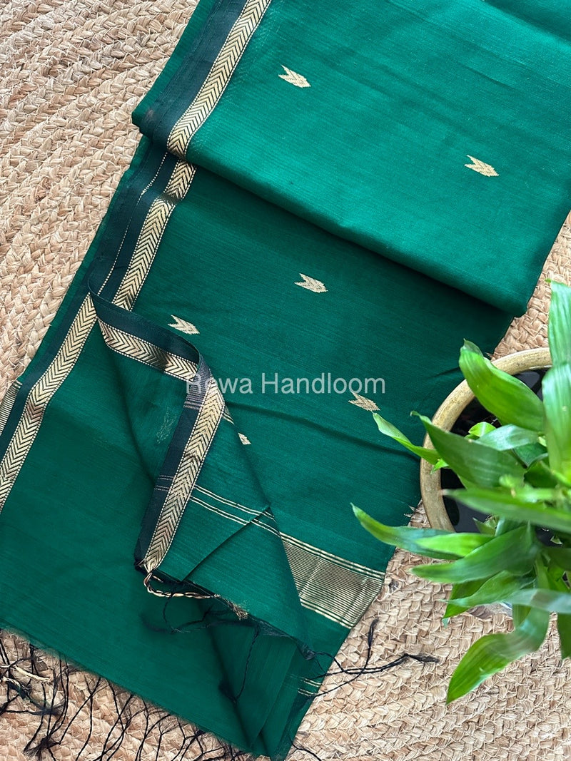 Bottle Green Zari Butti Maheshwari Saree VBS045