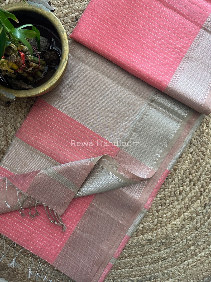 Maheshwari Silver Zari Checks Silk Saree