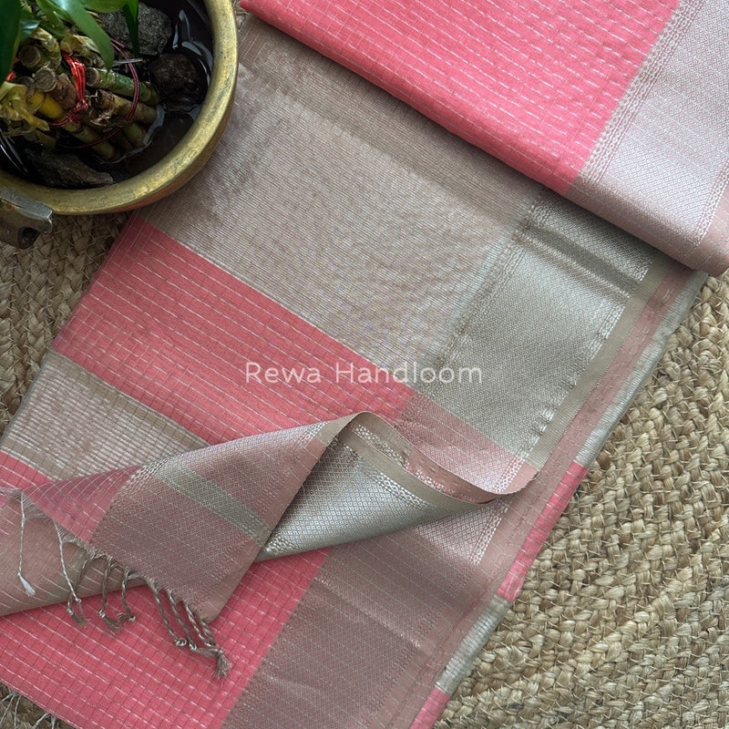 Maheshwari Silver Zari Checks Silk Saree
