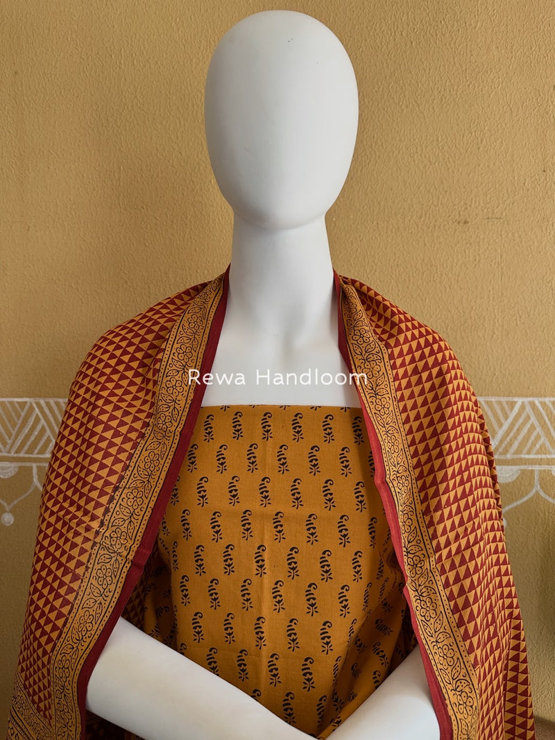 Orange-Maroon Bagh Print Cotton Suit BGCSJ084
