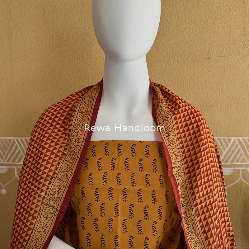 Orange-Maroon Bagh Print Cotton Suit BGCSJ084