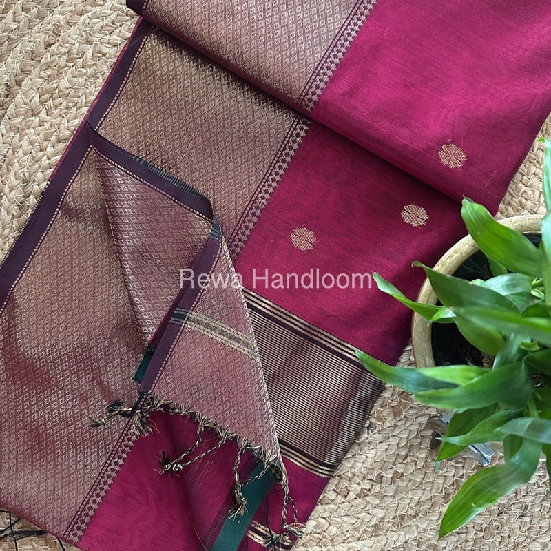 Maheshwari Deep Magenta Zari Skirt Butti Saree ZSB0123