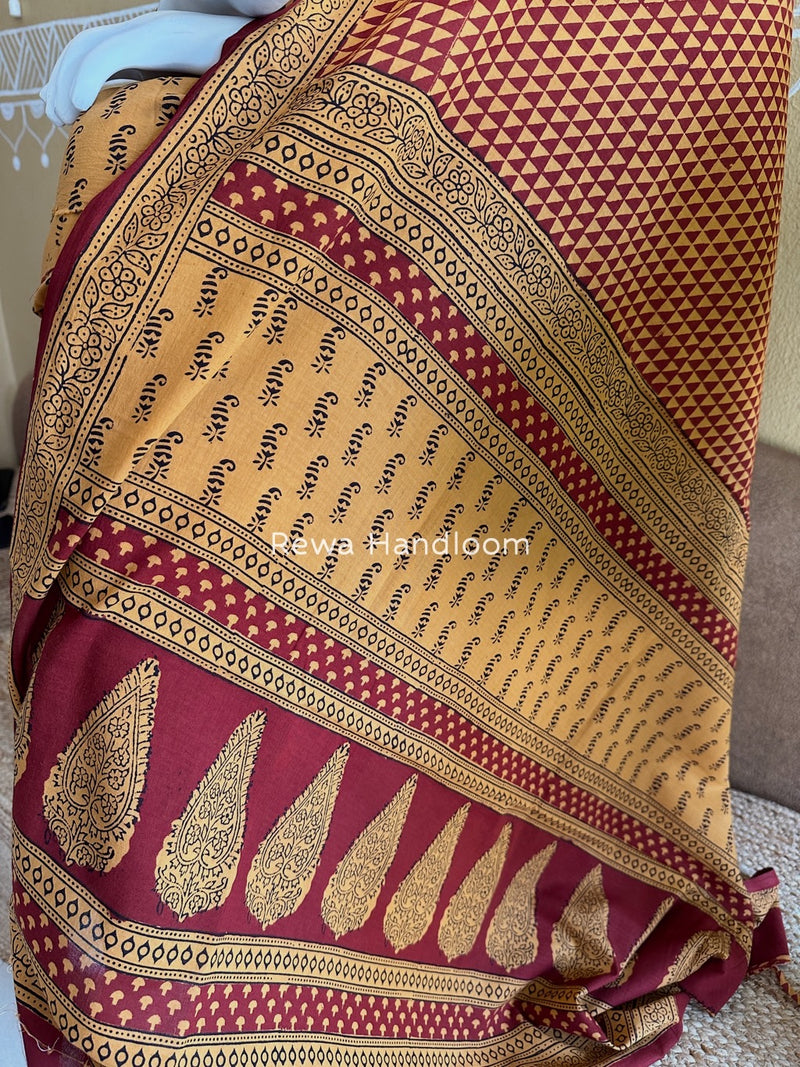 Orange-Maroon Bagh Print Cotton Suit BGCSJ084