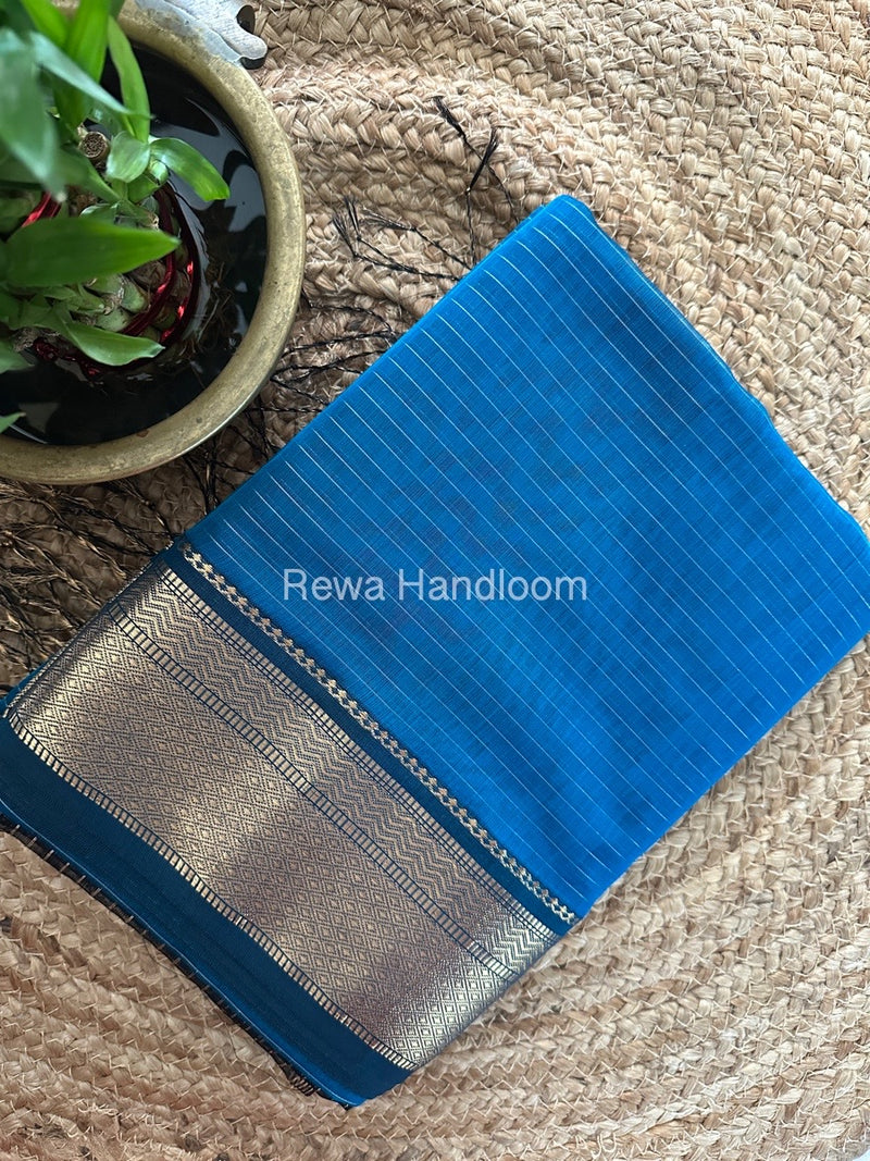 Maheshwari Blue Zari Linning Saree GL081