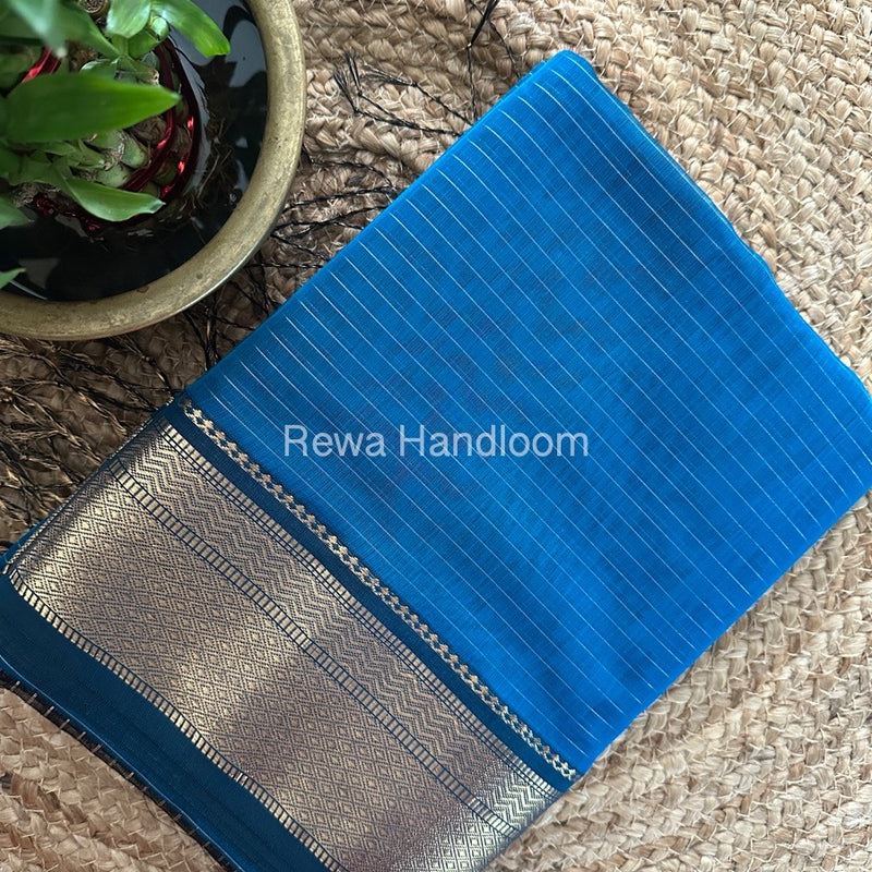 Maheshwari Blue Zari Linning Saree GL081