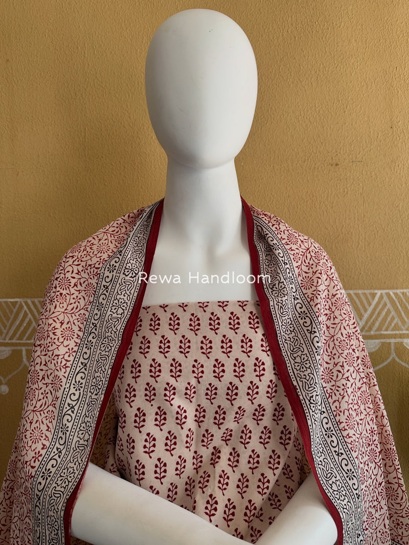 White-Red Bagh Print Cotton Suit BGCSJ023