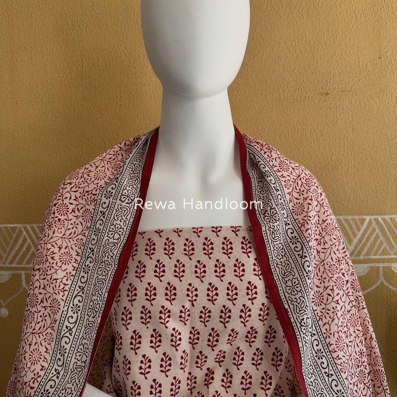 White-Red Bagh Print Cotton Suit BGCSJ023