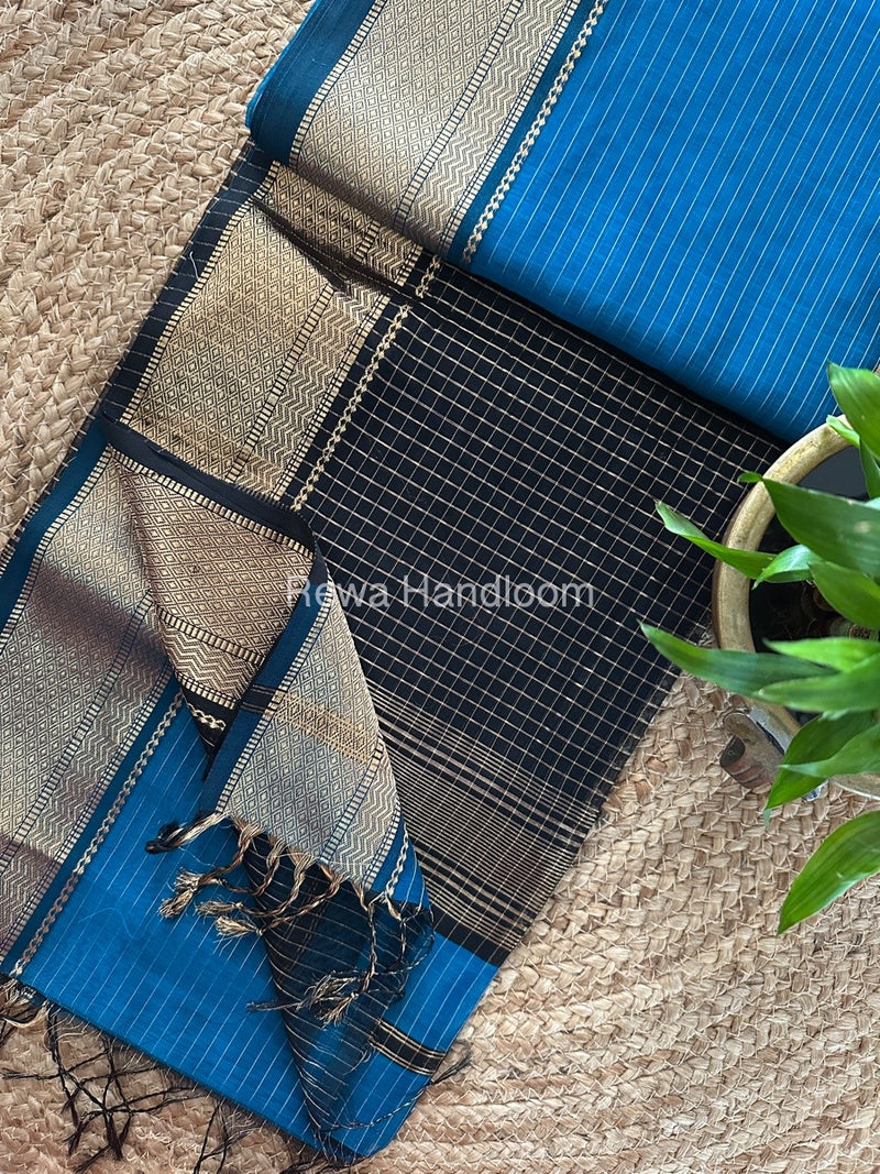 Maheshwari Blue Zari Linning Saree GL081