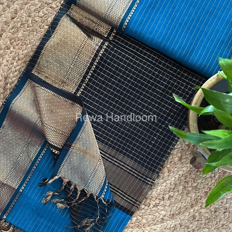 Maheshwari Blue Zari Linning Saree GL081