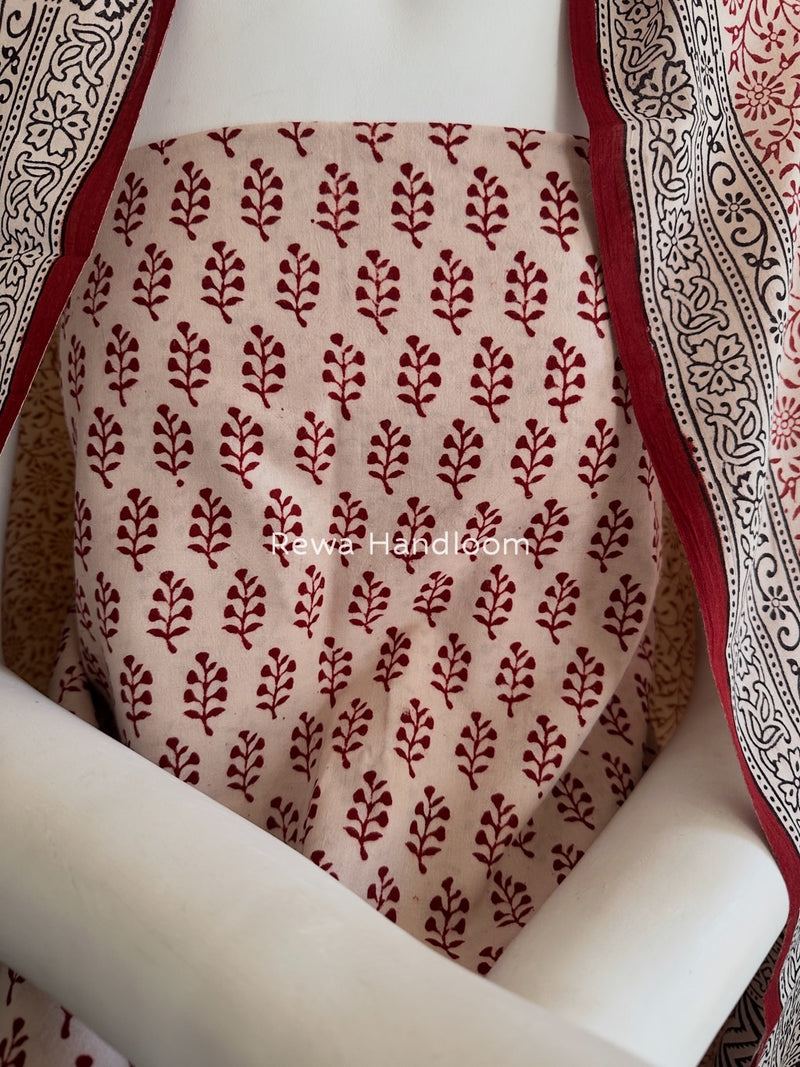 White-Red Bagh Print Cotton Suit BGCSJ023