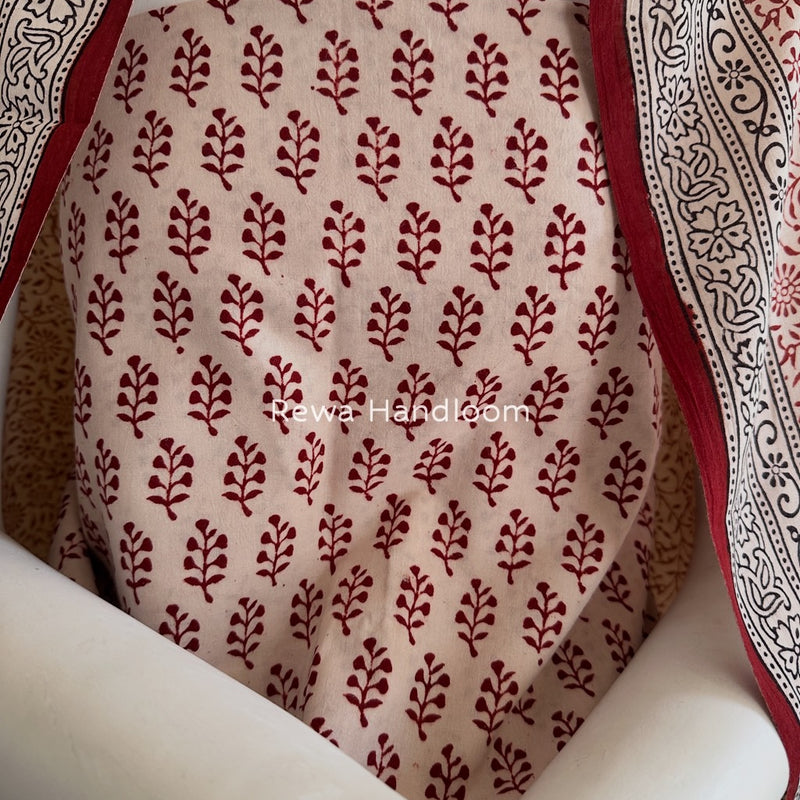 White-Red Bagh Print Cotton Suit BGCSJ023