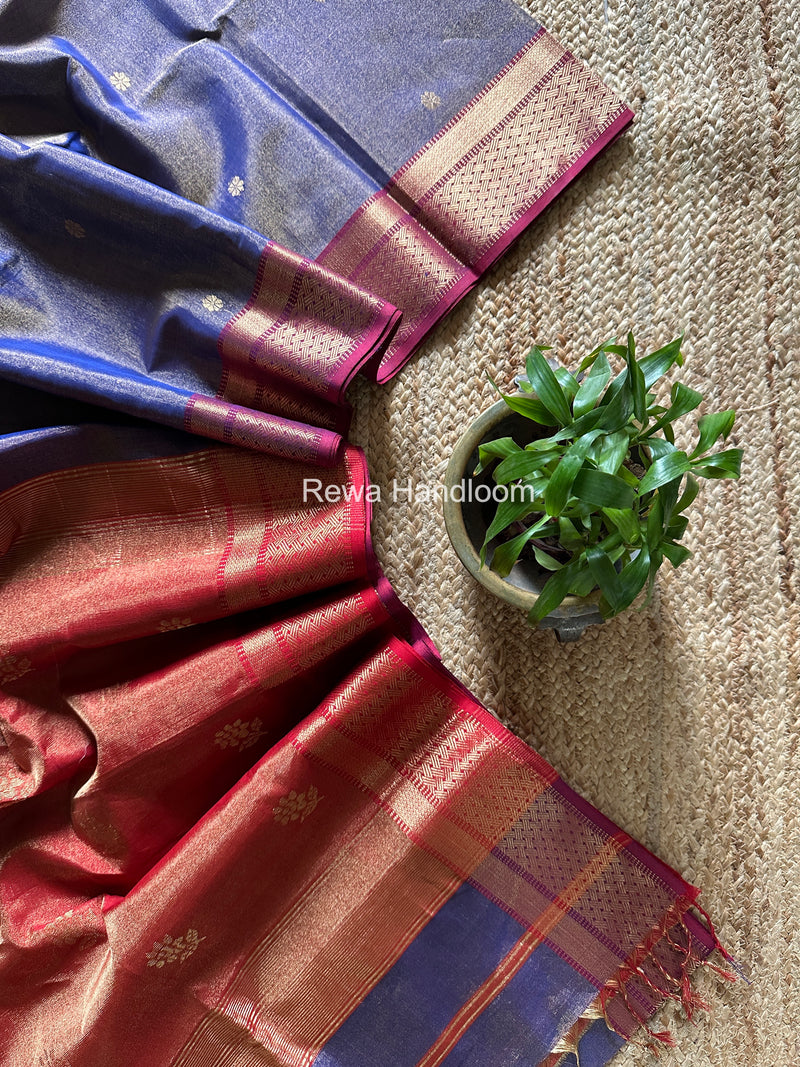Maheshwari Blue Tissue Butti Saree TBBS0127