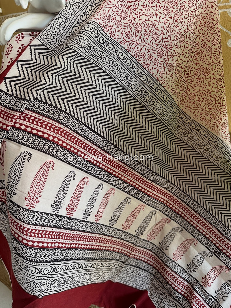 White-Red Bagh Print Cotton Suit BGCSJ023