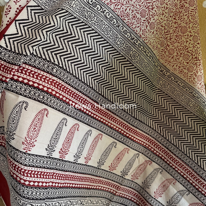 White-Red Bagh Print Cotton Suit BGCSJ023