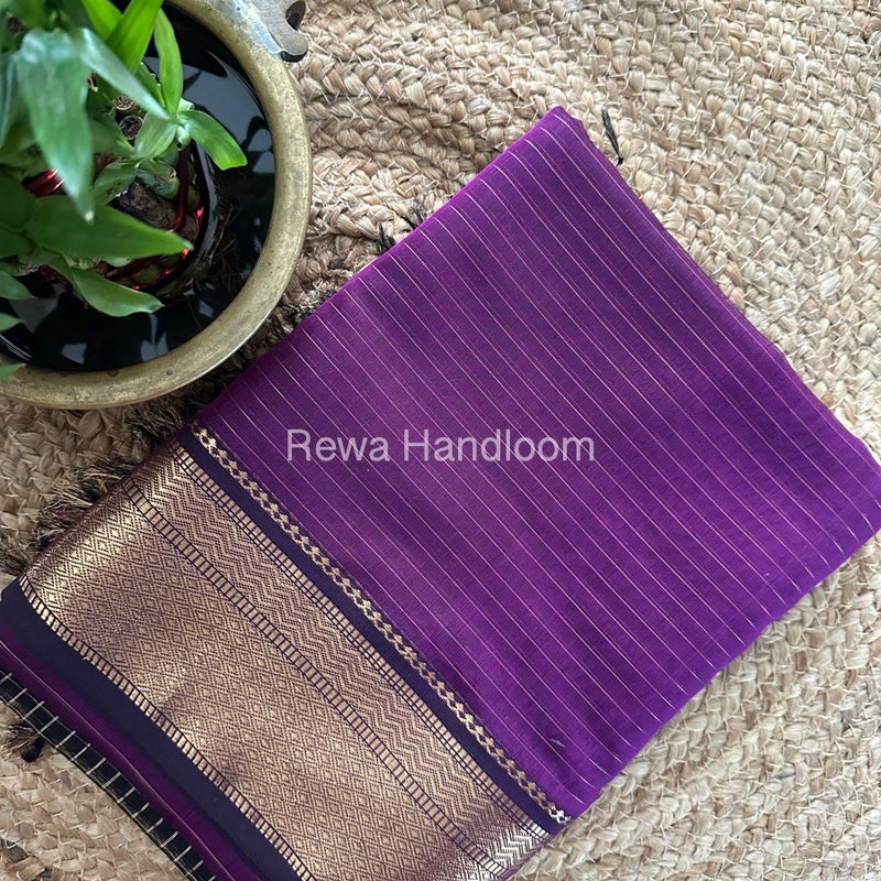 Maheshwari Deep Purple Zari Linning Saree GL082