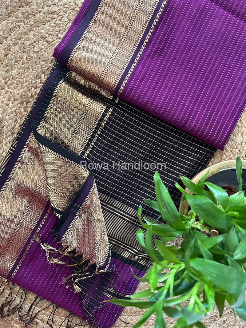 Maheshwari Deep Purple Zari Linning Saree GL082