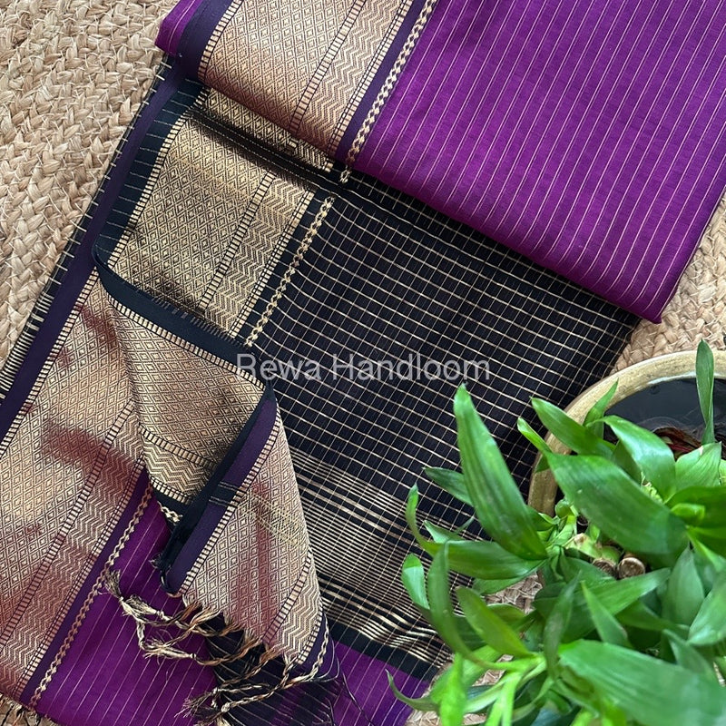 Maheshwari Deep Purple Zari Linning Saree GL082