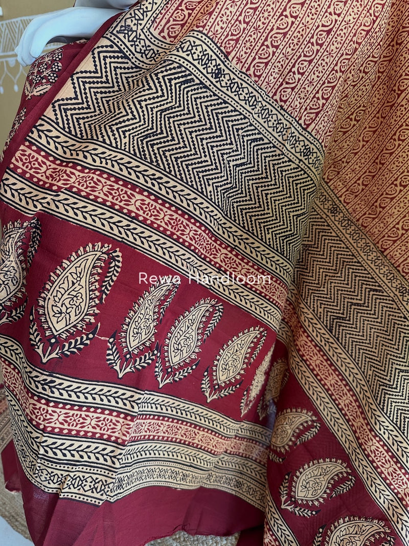 Red-Cream Bagh Print Cotton Suit BGCSJ049