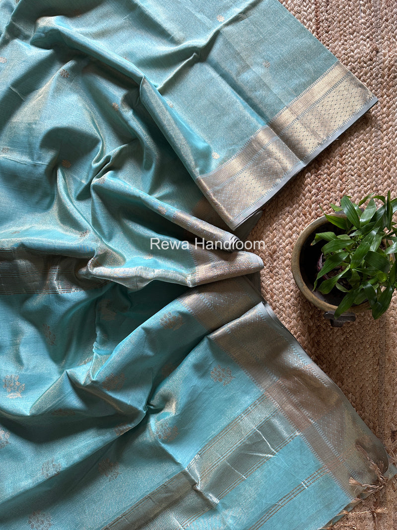 Maheshwari Light Sea Green Tissue Butti Saree TBBS0129