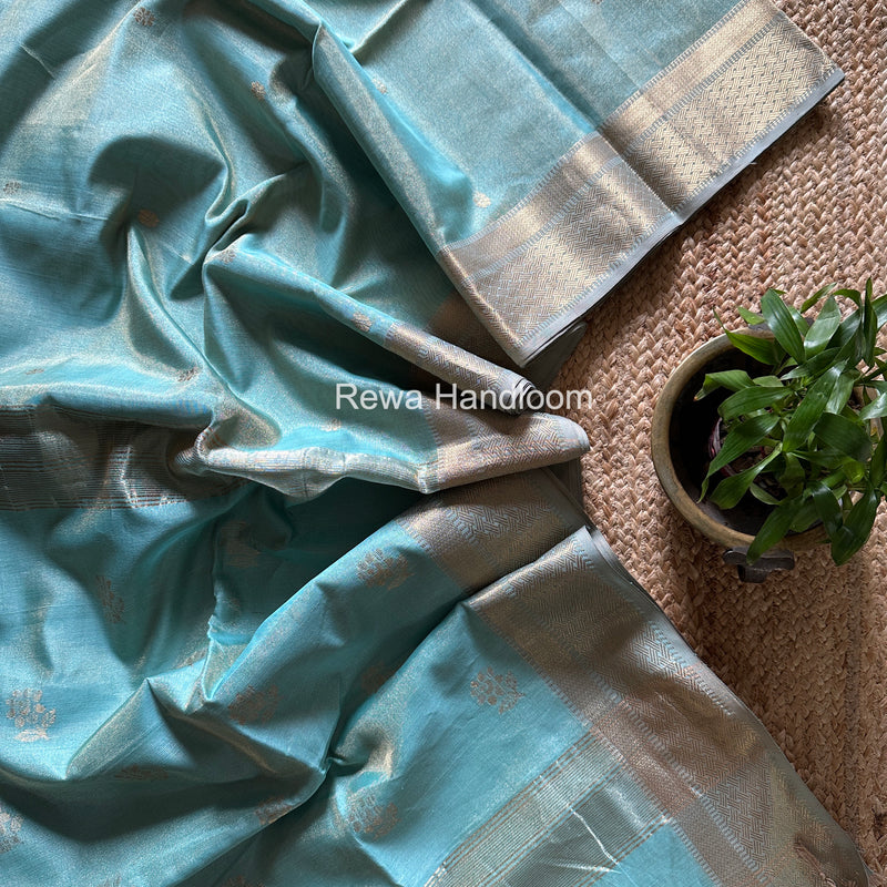 Maheshwari Light Sea Green Tissue Butti Saree TBBS0129