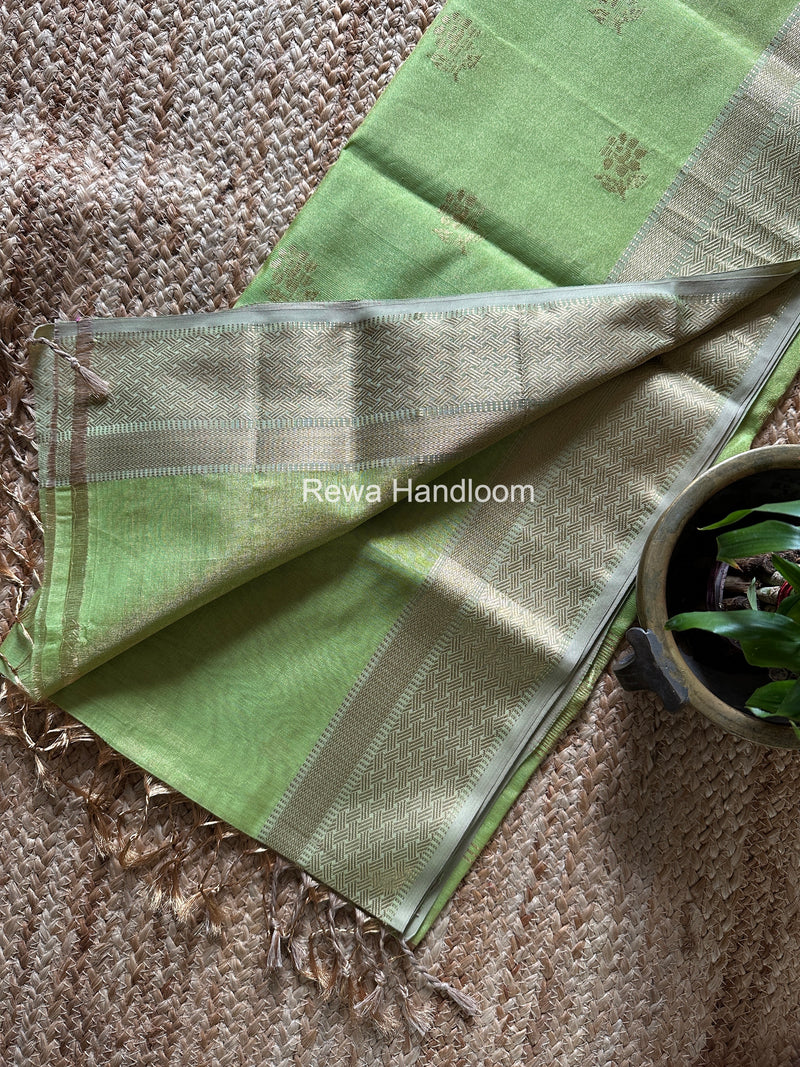 Maheshwari Parrot Green Tissue Butti Saree TBBS0131
