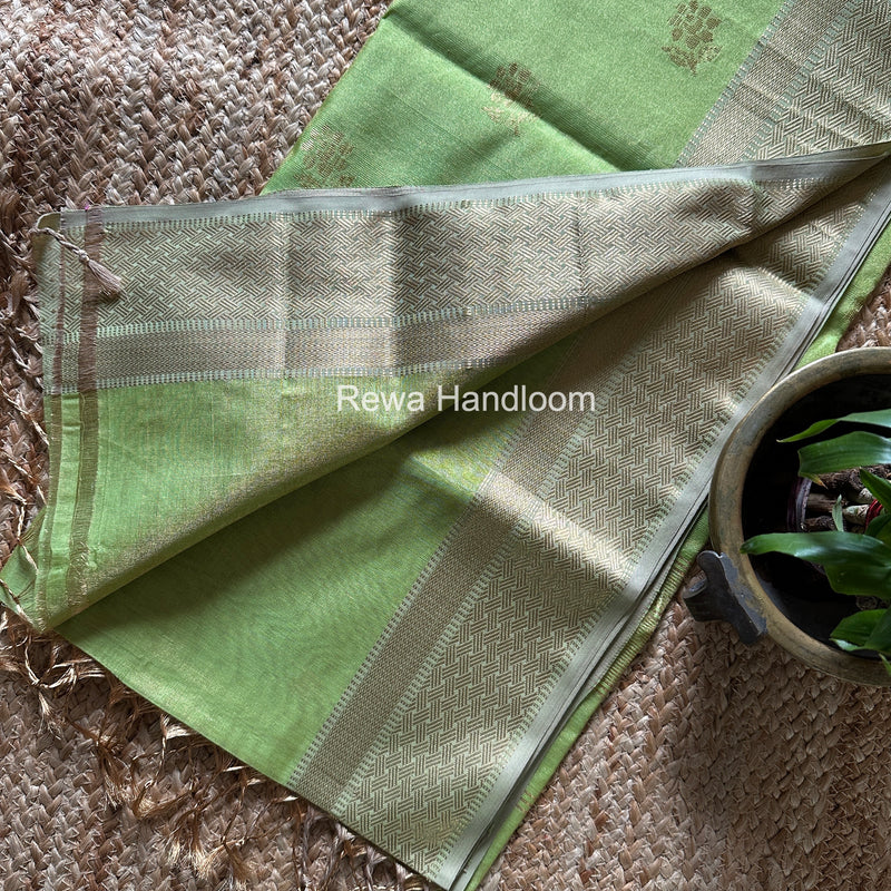 Maheshwari Parrot Green Tissue Butti Saree TBBS0131