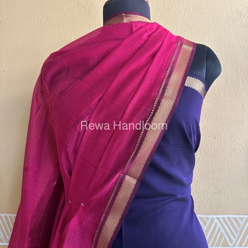 Maheshwari Purple-Rani Pink Peacock Buta-Buti Top-Dupatta Set BTP0215