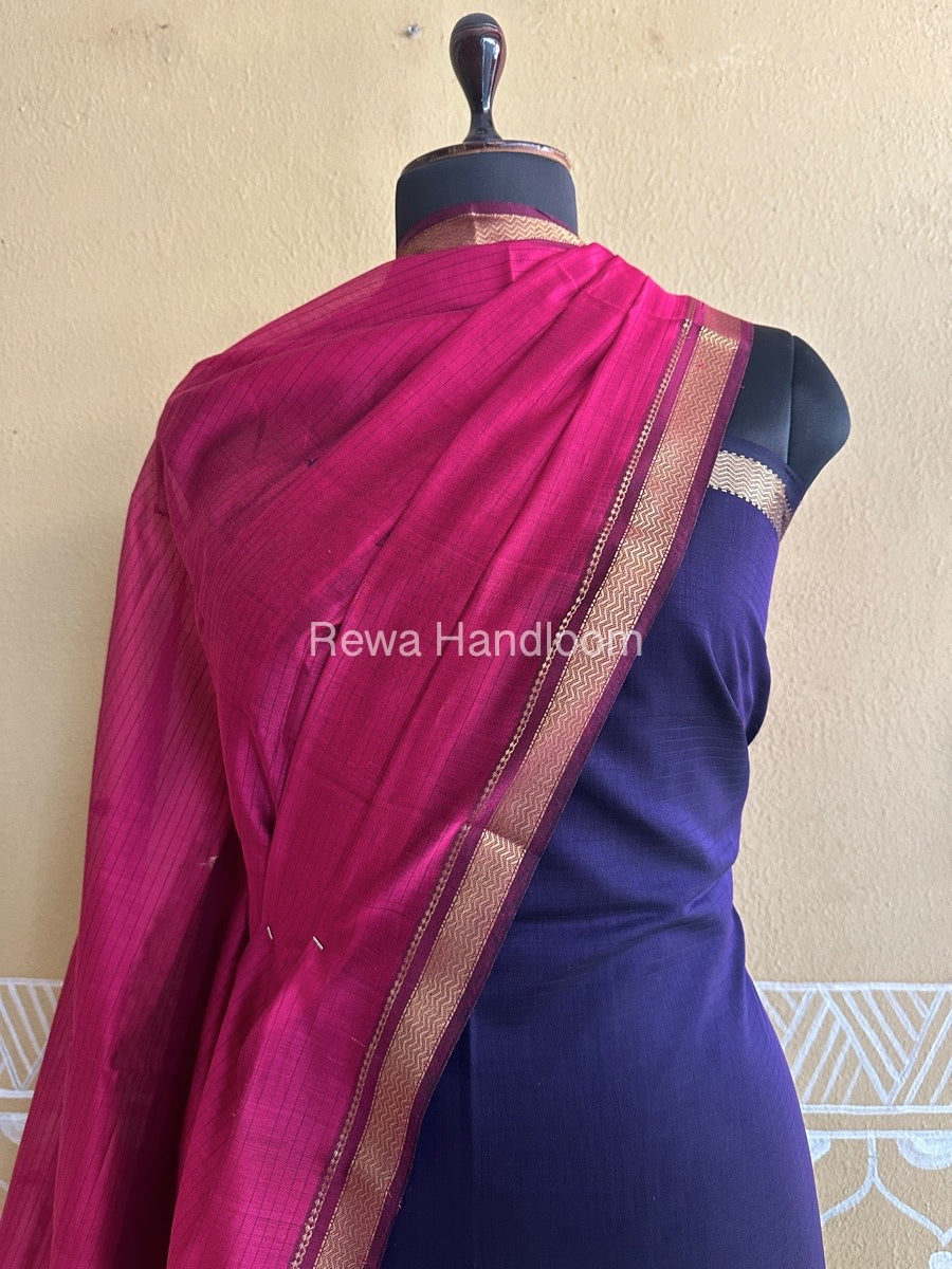 Maheshwari Violet-Pink Peacock Buta-Buti Top-Dupatta Set BTP0269