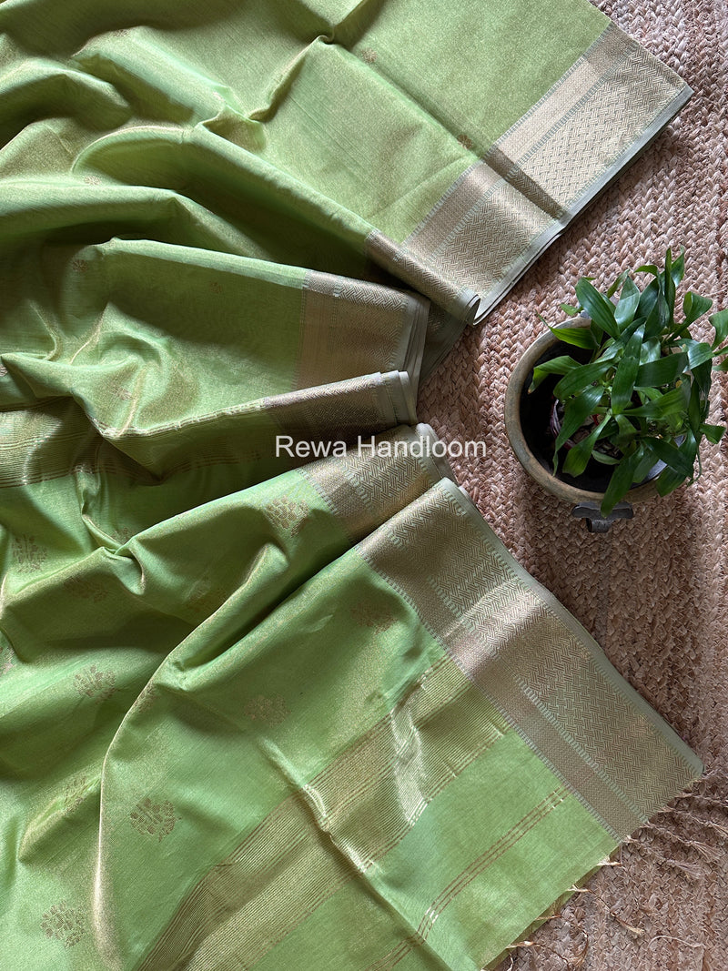Maheshwari Parrot Green Tissue Butti Saree TBBS0131