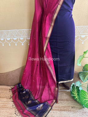 Maheshwari Purple-Rani Pink Peacock Buta-Buti Top-Dupatta Set BTP0215